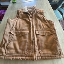 Work Vest Weatherproof Sherpa Collar Heritage Workwear Comfort Light Tan USED XL