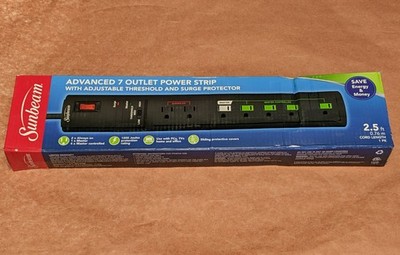 Sunbeam Black Advanced 7 Outlet Power Strip Surge Protector 15A 125V 1875W New
