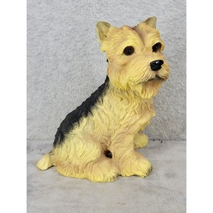 Yorkshire Terrier Yorkie Dog Figurine Sitting Resin Statue Tan Black 7.75 inch