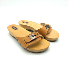 Dr. Scholls Original Wooden Sandals Size 6 New Tan Slip On Made in Italy