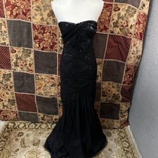 ML Monique Lhuillier Sequin Evening Dress Women's 2 Black Strapless Gown Maxi