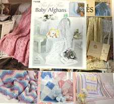 Baby Afghans Blankets to Knit Crochet Lot of 4 booklets 1 leaflet 20 patterns