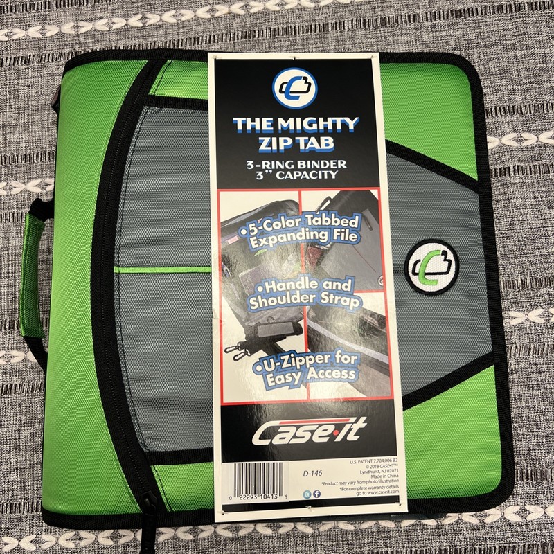 Case-It  The Mighty Zip Tab 3" 3-Ring Zipper Binder D-146, Green