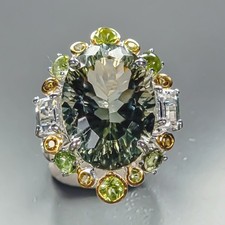Unique ring 30ct Natural Green Amethyst Ring 925 Sterling Silver Size 7 /R476625