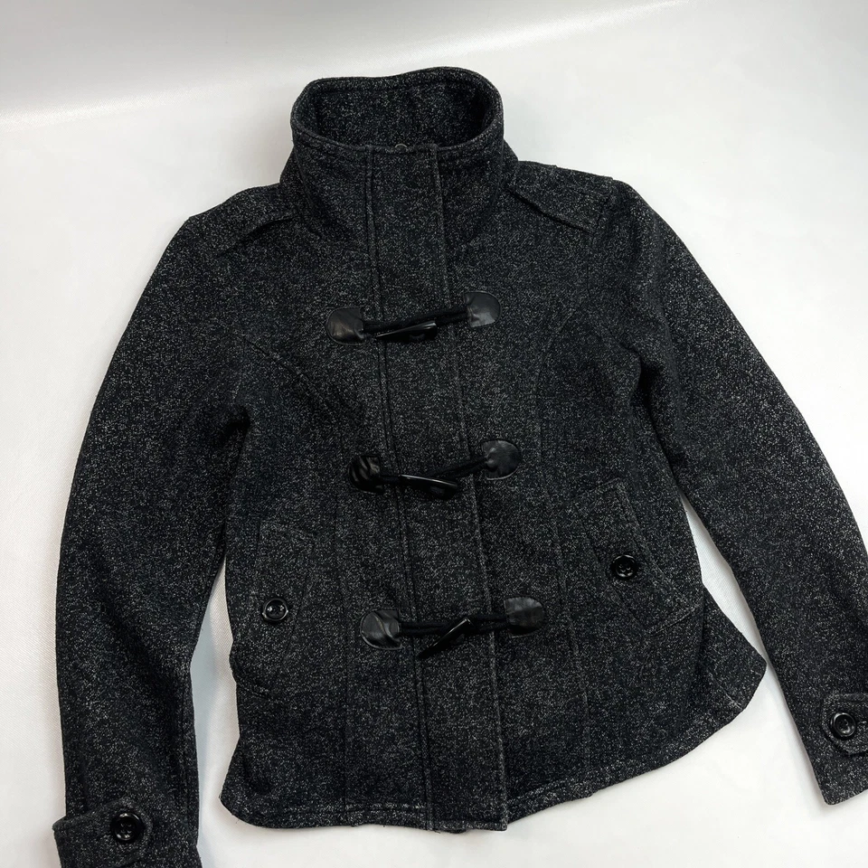 Полный наклон высоты шеи кнопка/молния моды темно серый черный с капюшоном куртки размер S - Изображение 3 из 4