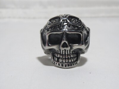 Unique BIKER SKULL with GOGGLES Ring Size 11  -   26 Grams  Excellent
