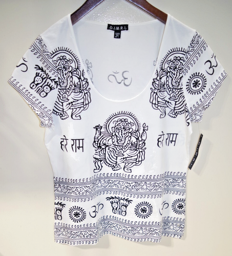 C22 - NWT Mantra Dimri NWT L White & Black Chinese Foo Dog T SHIRT Cotton Blend