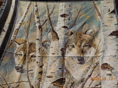Vintage Fleeting Glimpse Wolfe tapestry throw & pillow set by Mohawk, Wild Wings