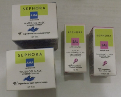 4 NEW Sephora The Essentials SAL & AMA clarifying lotion & water gel face mask