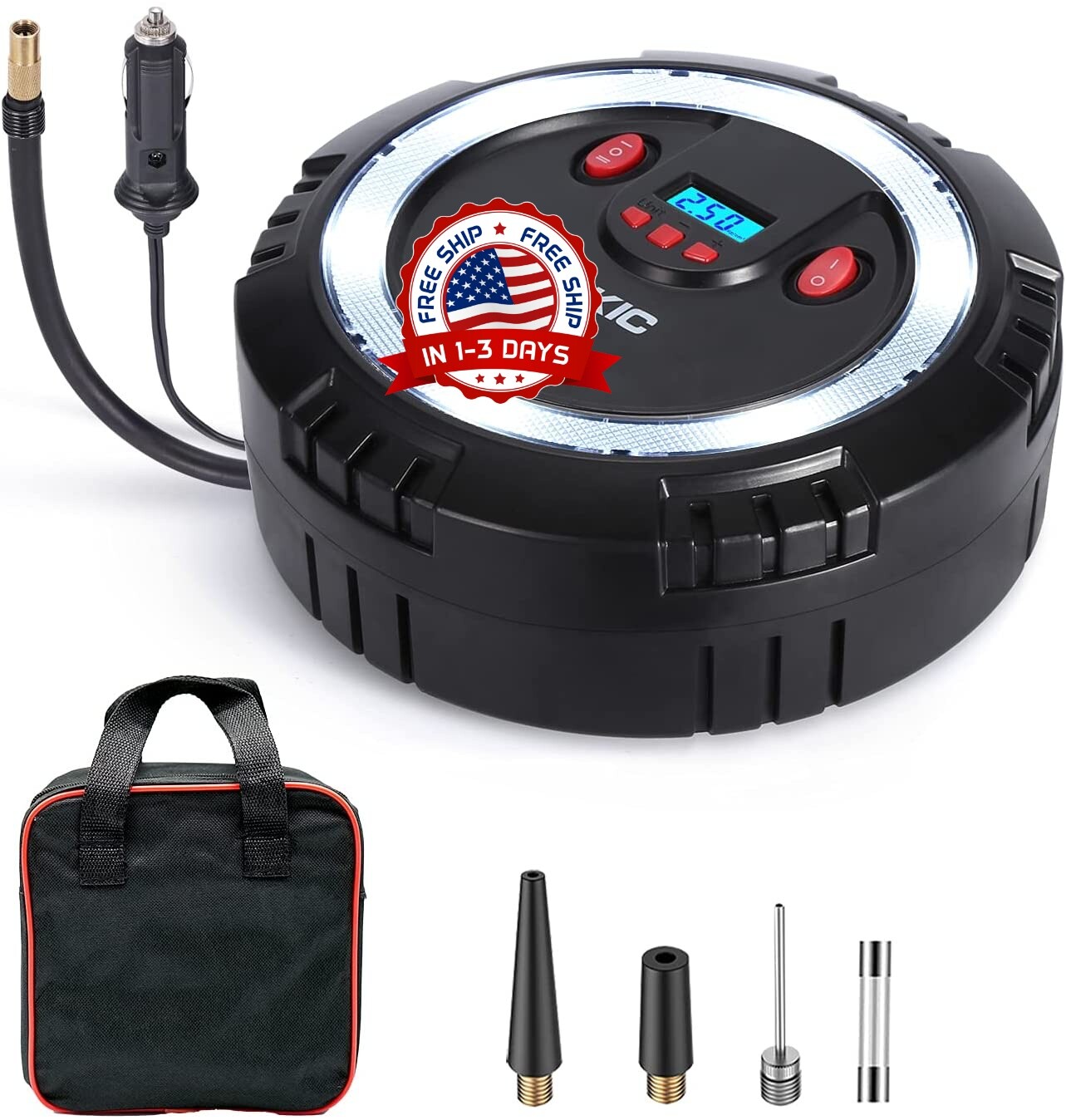 de aire portátiles Inflador portátil del neumático bomba auto del compresor de aire 12V DC con el indicador de la aguja para los coches Bicicletas Bolas RV y otros inflables raghuinstech.com