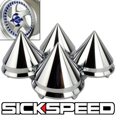 4 PC SPIKED CENTER CAPS FOR AVID1 JNC ESR XXR WHEELS/RIMS CHROME