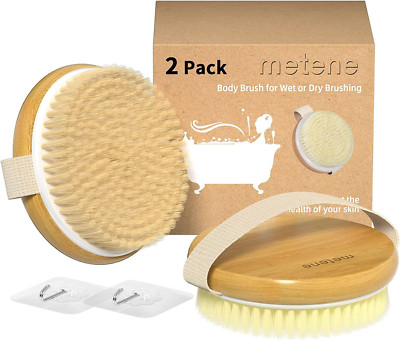 2 Pack Bamboo Dry Body Brushes, Shower Brush Wet and Dry Brushing, Dry Brush for