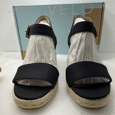 Life Stride Tango Espadrille Wedge Sandals, Black, Women Size 6.5W Item#620