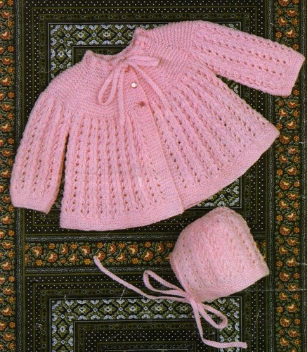 Strickanleitung Kopie 1937.  Baby Strickjacke & Mütze.  18-20" Brust.  4ply/3ply