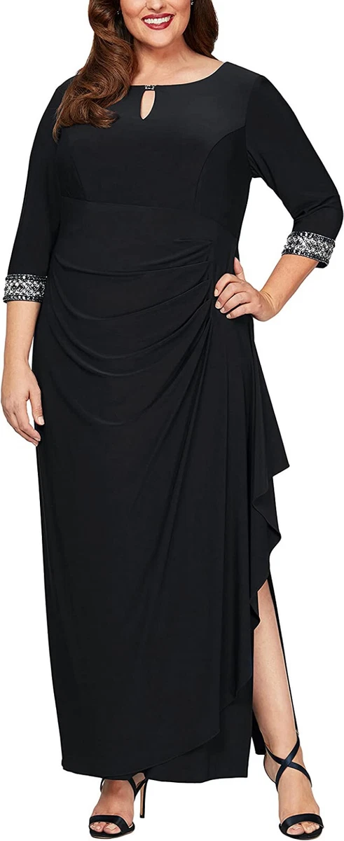 NWT $240 SIZE 16W Alex Evenings Women's Plus Size Dress with Keyhole Cutout  BLK