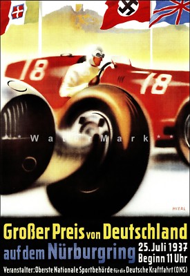 German Car Races Nurburgring Big Prize 1937 Grosser Preis Vintage Poster Print