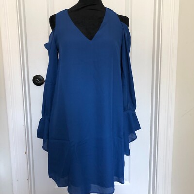 Three Eighty Two Womens Dress XS Blue Tatianna Cold Shoulder Ruffle Mini NWT