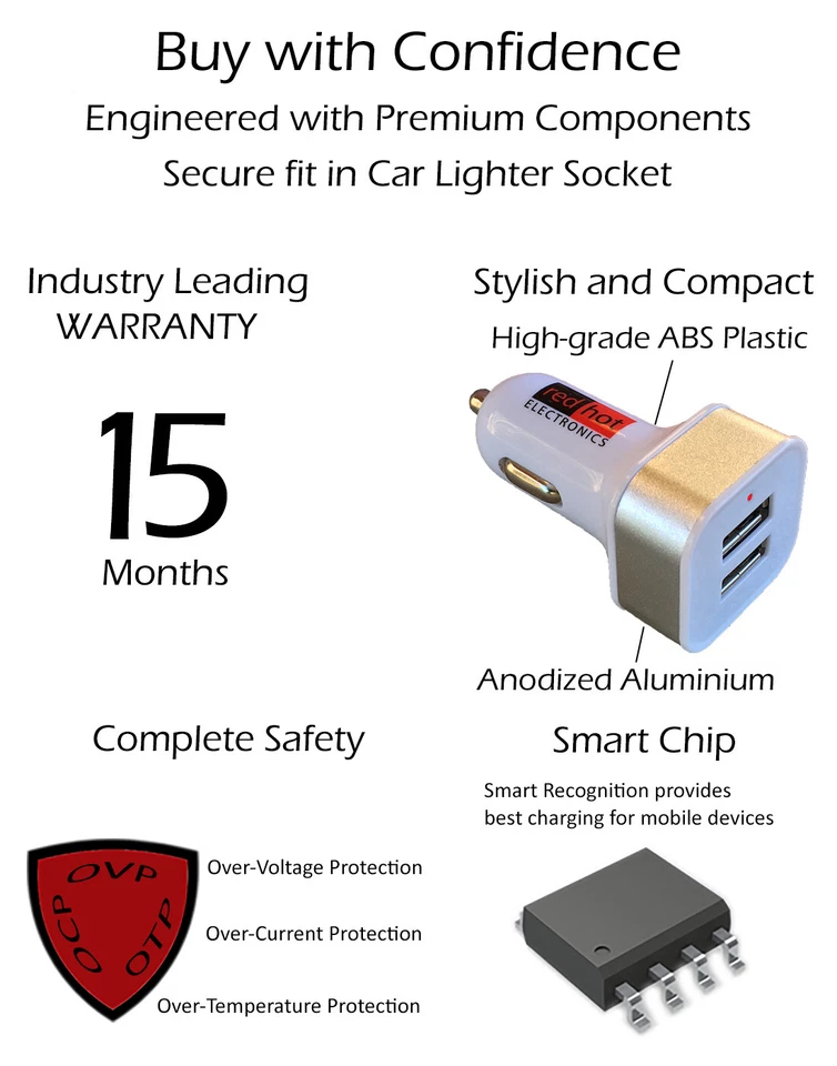 *HECHO EN EE. UU.* Cargador de Coche USB Doble Inteligente Premium 24W iPhone15 14 Samsung Plateado Foto 4 de 4