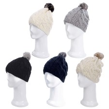 Premium Twist Cable Knit Solid Color Winter Beanie Hat w/ Pom Pom- Diff Colors