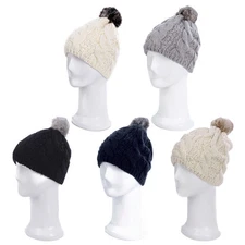 Premium Twist Cable Knit Solid Color Winter Beanie Hat w/ Pom Pom- Diff Colors