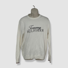  80 Tommy Hilfiger Men's Ivory Niles Logo Crew-Neck Pullover Sweater Size XL