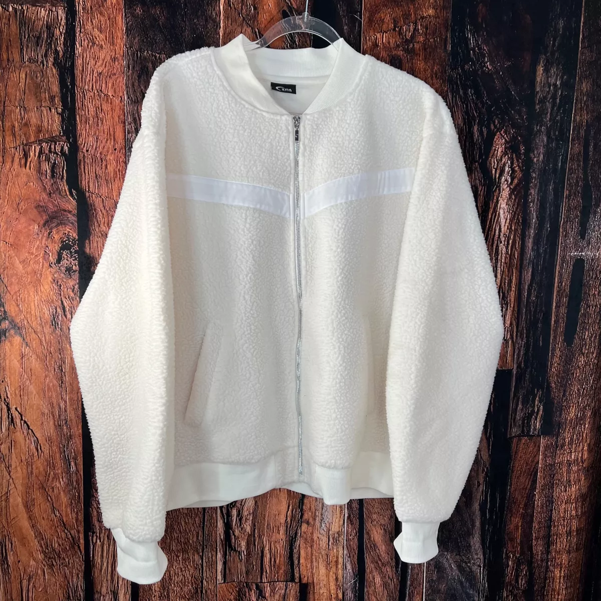 ZYIA Active Flying V Fleece Teddy Bomber Jacket Cream Size XXXL eBay