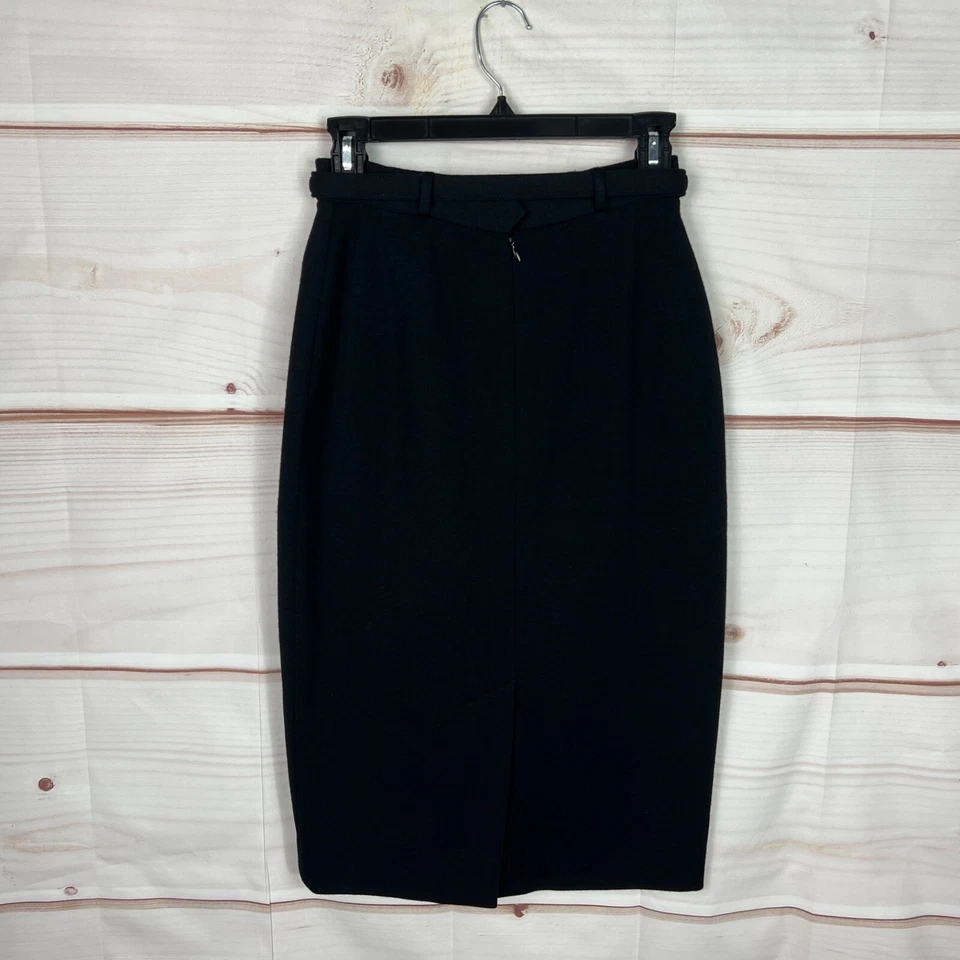 Ralph Lauren Collection Skirt Womens 2 Black Wool Blend Pencil Midi Belted Solid - image 3 of 4