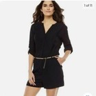 Jennifer Lopez Chain Romper Roll Tab Sleeve Glam Belt Loops (Black, Size:0) — photo 2