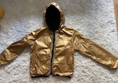 K-WAY Gold & Black Reversible Windbreaker Jacket Sz 12Y