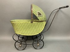 Antique Vintage Wicker Baby Doll Childs Carriage Buggy w/ window sides