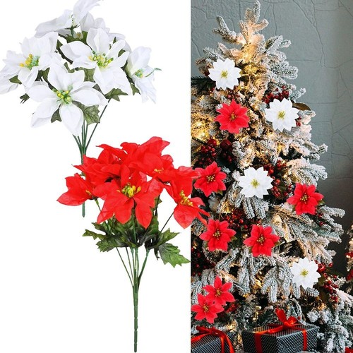 Falsche Blumen Blumenstrauß Weihnachtsstern 7 Köpfe Weihnachten 35cm Hoch