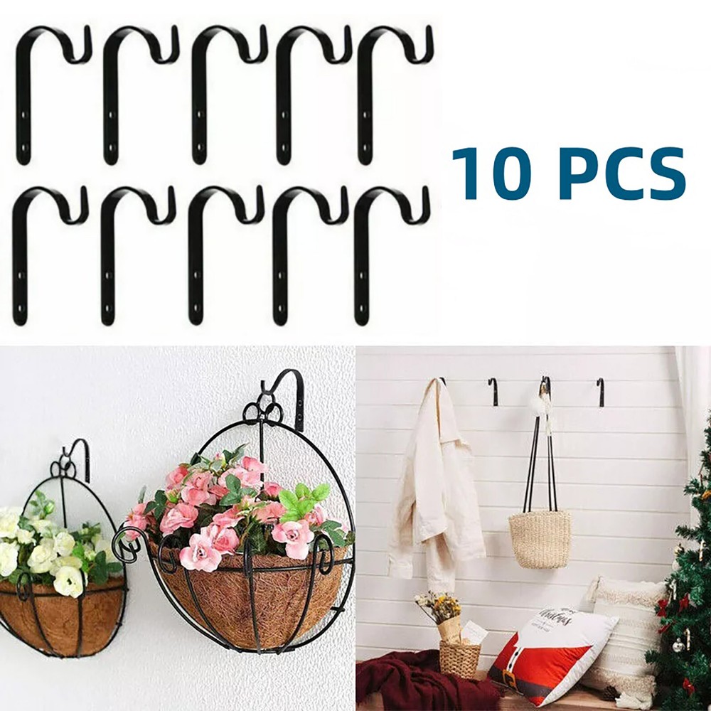 10pcs Sturdy Metal Hanging Basket Brackets for Garden Plant Hanger Wall Mount Decor