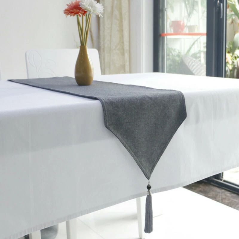 Cotton Linen Table Runner Tablecloth Pure Kitchen Dining Solid Home Decor Retro - Image 4 of 4