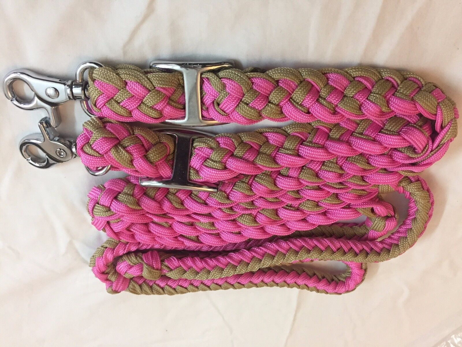 Western Set Of 2  Nylon Braided Roping Reins With Steel Trigger