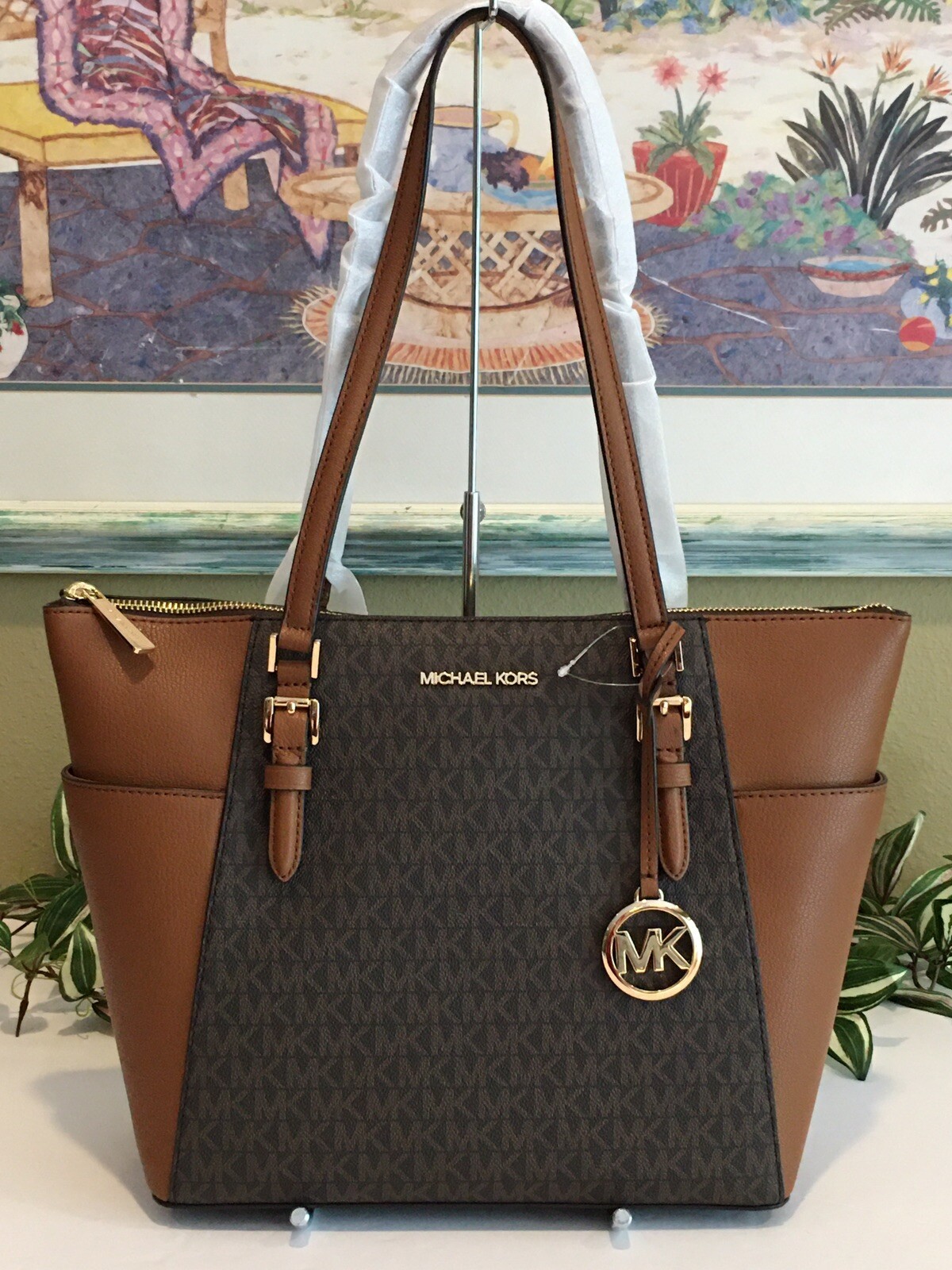 MICHAEL KORS WOMEN LADY LEATHER SHOULDER BAG TOTE HAND BAG PURSE BROWN MK LOGO