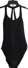 Vintage Mainstream Made in the USA Black One Piece Swimsuit Gold Button Accent