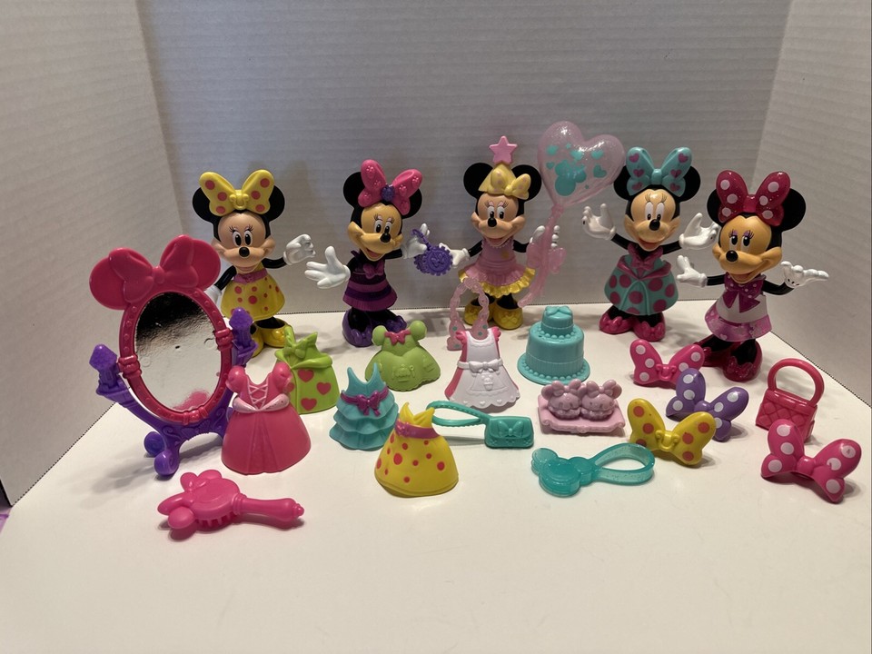 Disney 5 Minnie Mouse Bowtique Dress Dolls Up Clip On Clothes & Accesories eBay