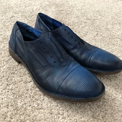 Alexander Hotto Italy Blue Leather perforated No Lace Oxford Shoes Sz 45 US 12