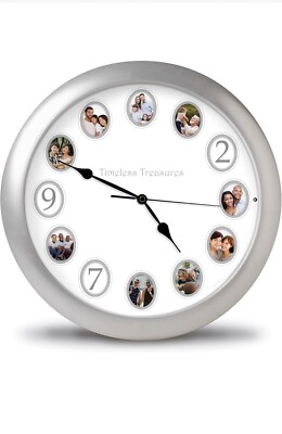 Elegant 14-Inch Silver Photo Frame Clock with Personalized Message Feature