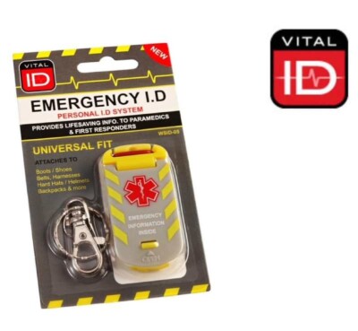 Vital ID Universal Fit Wasserdicht Notfall Arbeiter Anhänger Schlüsselanhänger Clip Stiefel Gürtel
