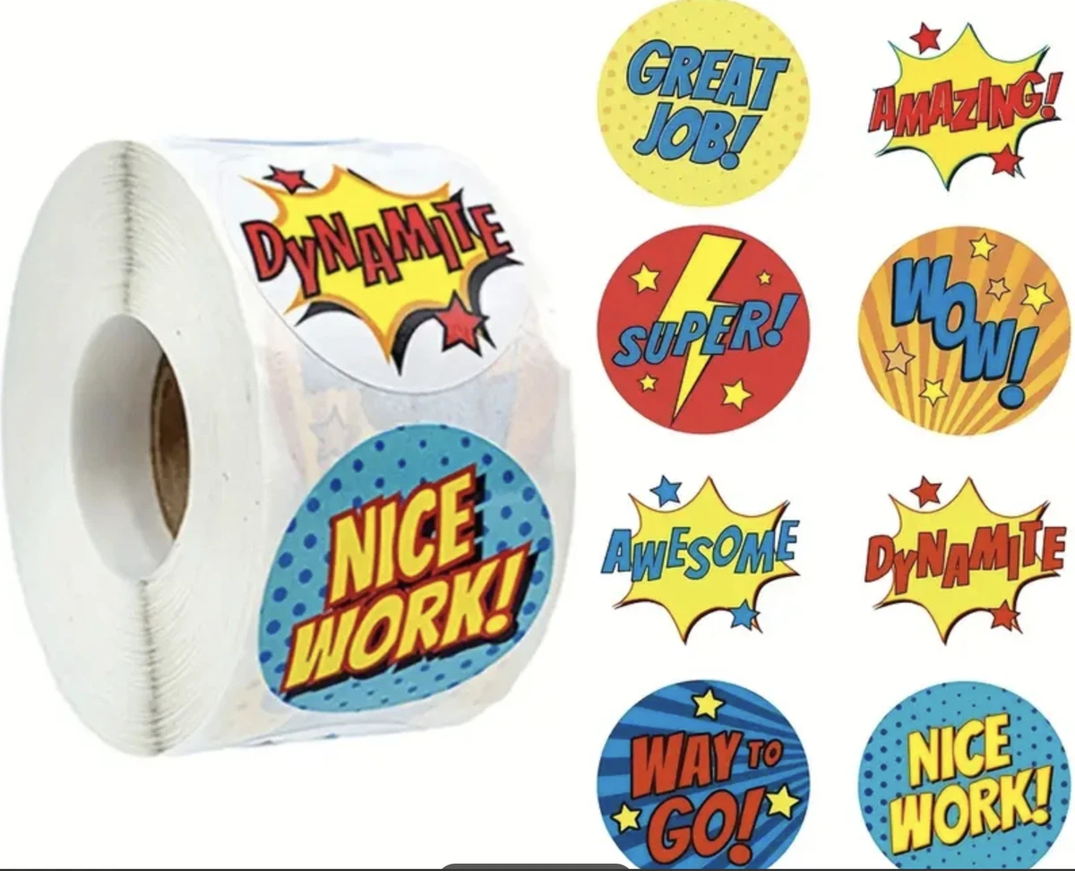 Positive Reward Merit Stickers 2.5cm 50/100pc Teacher Award Kids Party Hero