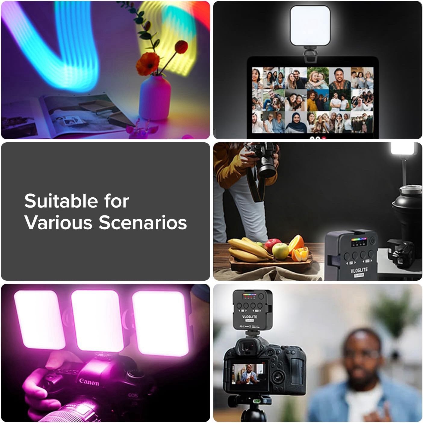 Camera Video Light RGB 2500K-9000K, Rechargeable Full Color 20 Effects, CRI 95
