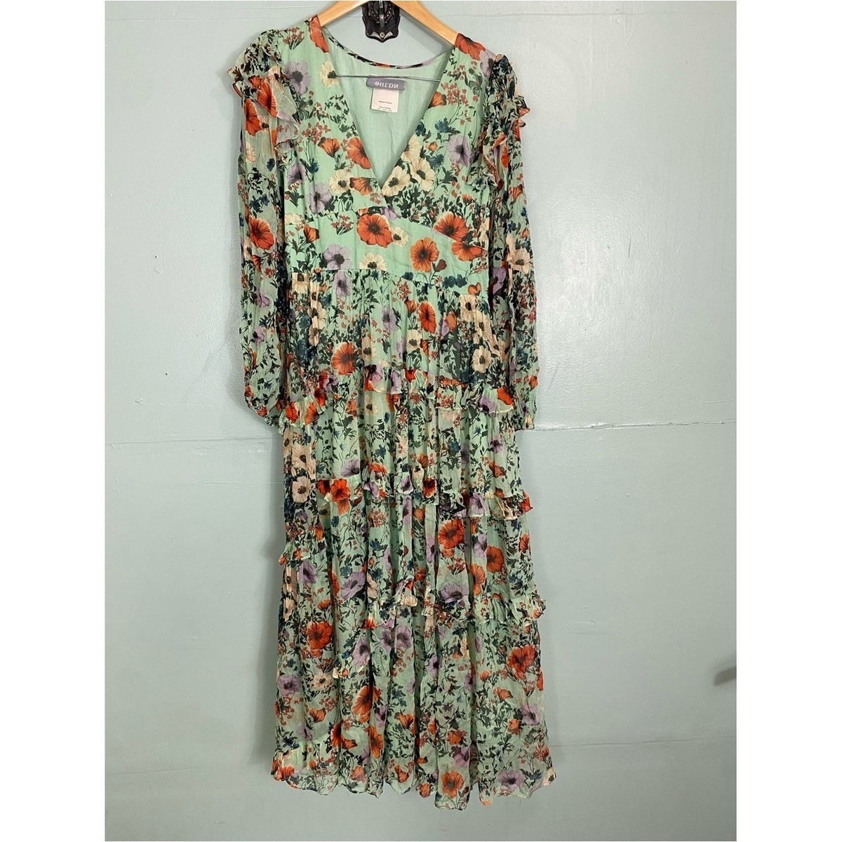 Anthropologie BHLDN Floral Chiffon Plunge Long Sleeve Ruffle Maxi Dress Large | eBay Anthropologie BHLDN Floral Chiffon Plunge Long Sleeve Ruffle Maxi Dress Large | eBay