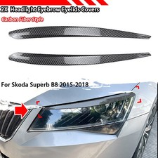 2X For Skoda Superb B8 2016-2019 Headlight Eyebrow Eyelids Covers Carbon Fiber