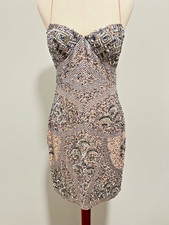 Aiden Mattox Silver Sequin Camisole Dress Size 6 Stone Lining Spaghetti Straps