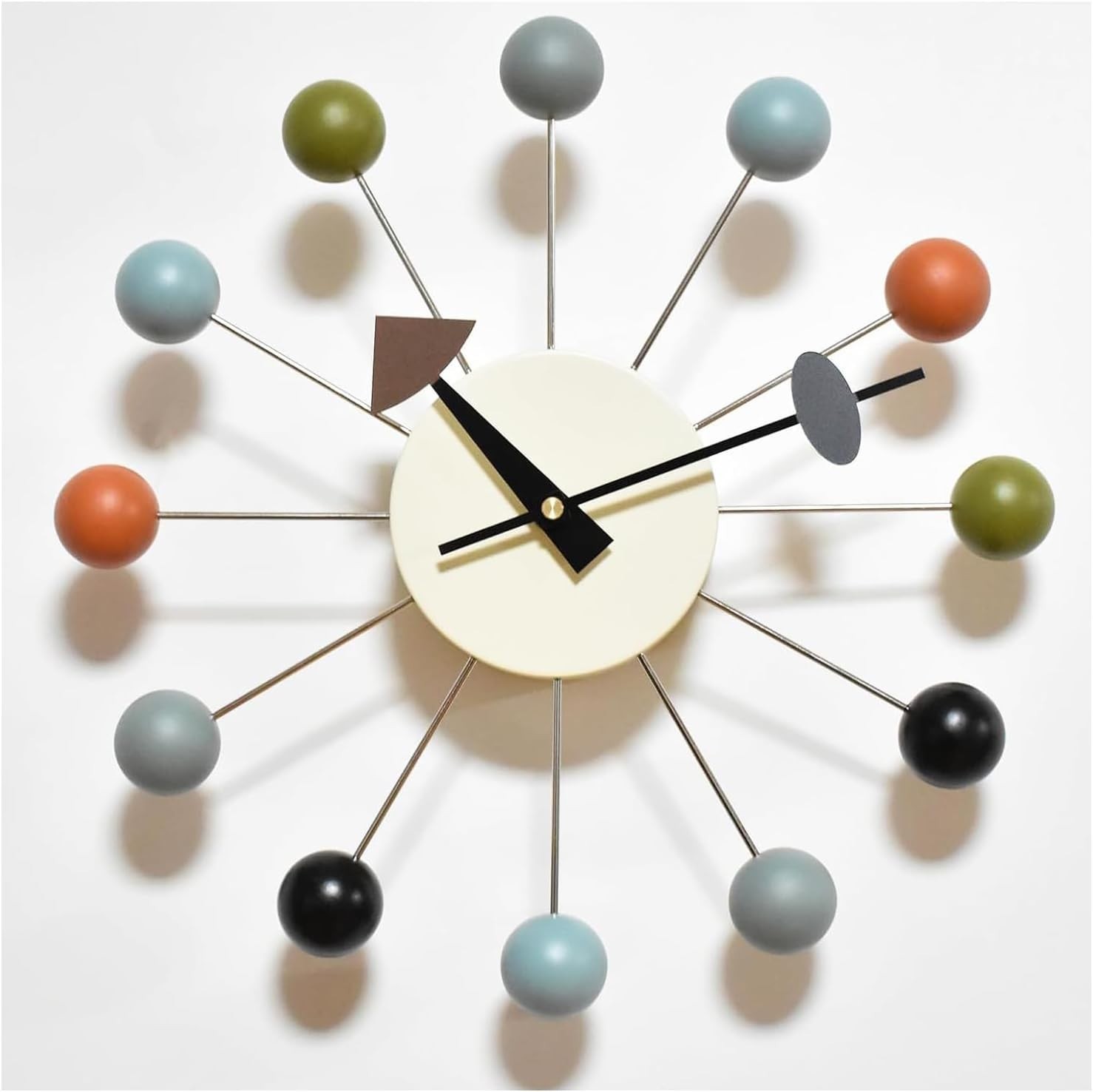 Wood Ball Wall Clock Mid Century Modern Battery Operated Silent 13'' Decorative
