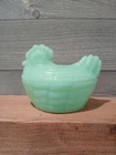 Vintage Hen Chicken On Nest Green Jadeite Milk Glass Large 6.75" Covered Dish