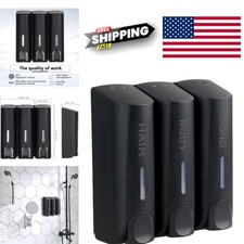 Chamber Shower Soap Dispenser Set Wall Mounted Black 3 Chamber Plastic Design