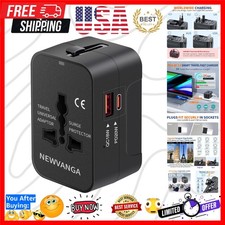Universal Travel Adapter USB C, All in One Worldwide Plug Adapter, Black  Fa...