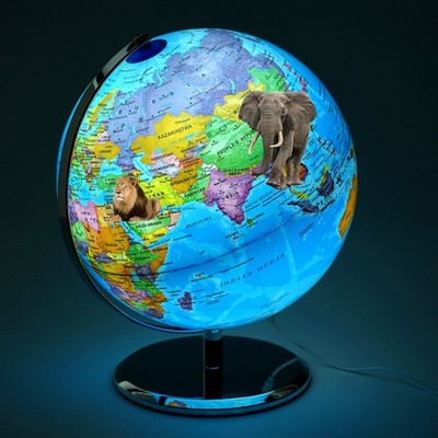Large 3D World Globe Earth Ocean Rotating World Map Geography w/ Stand Desktop